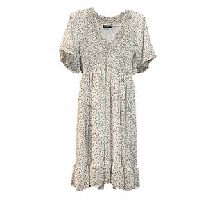 Mikarose Cream Floral Indie Puff Sleeve Dress in hidden Lillies